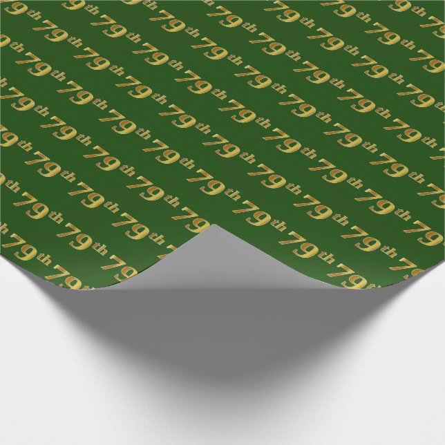 Green, Faux Gold 79th (Seventy-Ninth) Event Wrapping Paper (Corner)