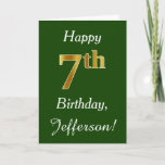 [ Thumbnail: Green, Faux Gold 7th Birthday + Custom Name Card ]