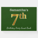 [ Thumbnail: Green, Faux Gold 7th Birthday Party + Custom Name Guest Book ]