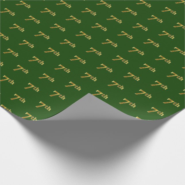Green, Faux Gold 7th (Seventh) Event Wrapping Paper (Corner)