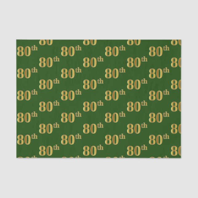 Green, Faux Gold 80th (Eightieth) Event Tissue Paper (Front)