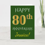 [ Thumbnail: Green, Faux Gold 80th Wedding Anniversary + Name Card ]