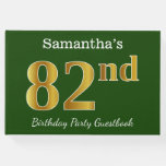 [ Thumbnail: Green, Faux Gold 82nd Birthday Party + Custom Name Guest Book ]