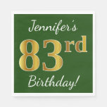 [ Thumbnail: Green, Faux Gold 83rd Birthday + Custom Name Napkins ]