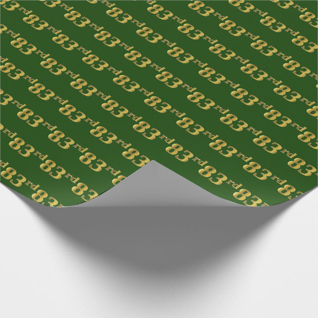 Green, Faux Gold 83rd (Eighty-Third) Event Wrapping Paper (Corner)