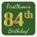 [ Thumbnail: Green, Faux Gold 84th Birthday + Custom Name Sticker ]