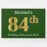 [ Thumbnail: Green, Faux Gold 84th Birthday Party + Custom Name Guest Book ]