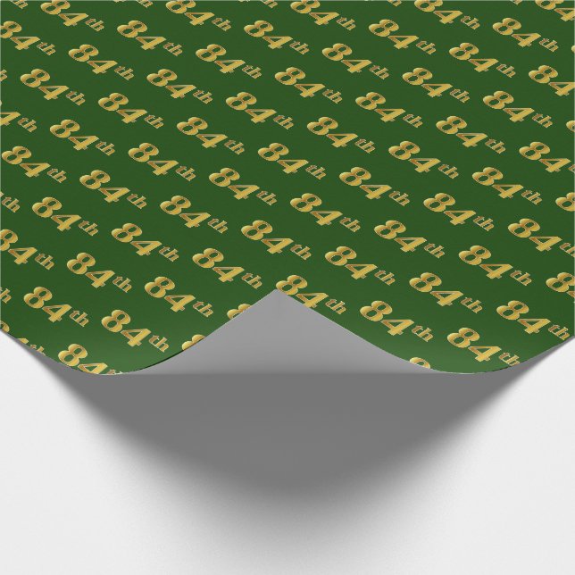 Green, Faux Gold 84th (Eighty-Fourth) Event Wrapping Paper (Corner)