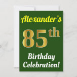[ Thumbnail: Green, Faux Gold 85th Birthday Celebration + Name Invitation ]