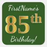 [ Thumbnail: Green, Faux Gold 85th Birthday + Custom Name Sticker ]