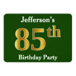 [ Thumbnail: Green, Faux Gold 85th Birthday Party + Custom Name Invitation ]