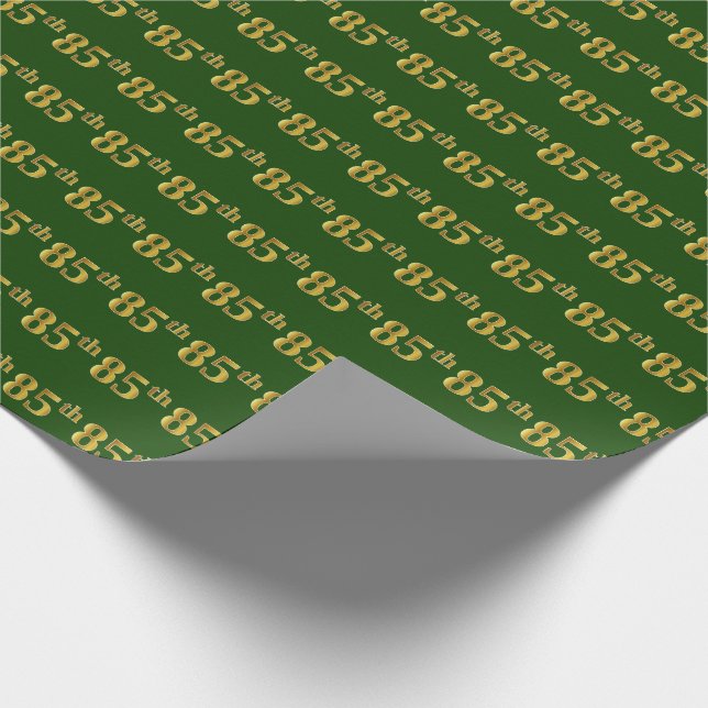 Green, Faux Gold 85th (Eighty-Fifth) Event Wrapping Paper (Corner)
