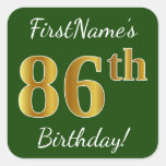 [ Thumbnail: Green, Faux Gold 86th Birthday + Custom Name Sticker ]