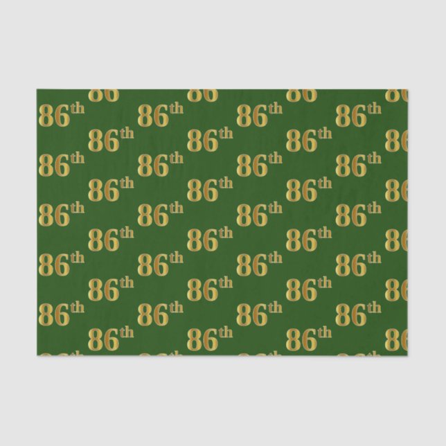 Green, Faux Gold 86th (Eighty-Sixth) Event Tissue Paper (Front)