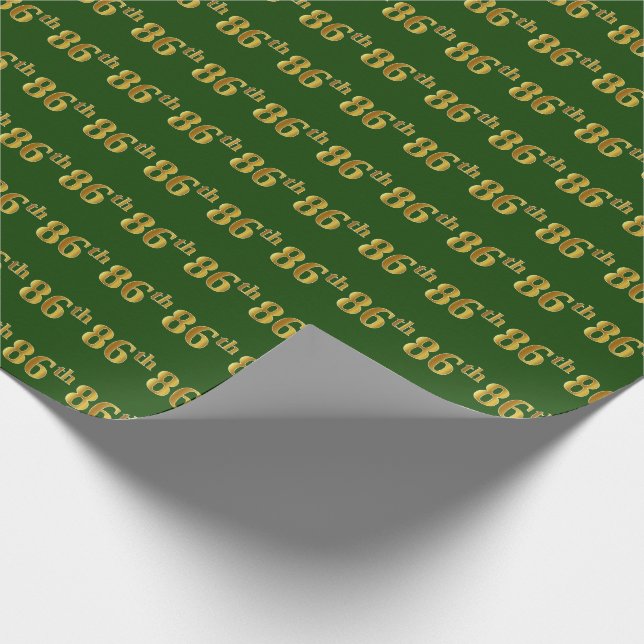 Green, Faux Gold 86th (Eighty-Sixth) Event Wrapping Paper (Corner)