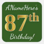 [ Thumbnail: Green, Faux Gold 87th Birthday + Custom Name Sticker ]
