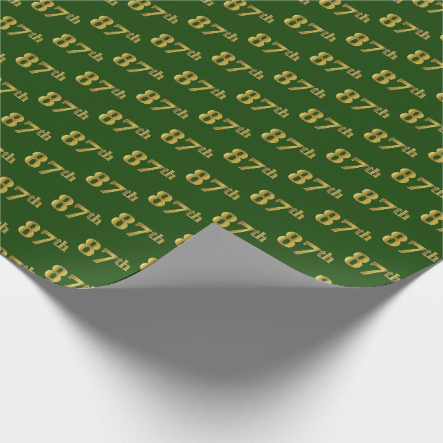 Green, Faux Gold 87th (Eighty-Seventh) Event Wrapping Paper (Corner)