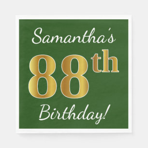 Green, Faux Gold 88th Birthday + Custom Name Napkins