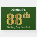[ Thumbnail: Green, Faux Gold 88th Birthday Party + Custom Name Guest Book ]