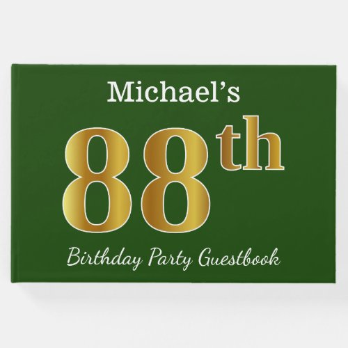Green Faux Gold 88th Birthday Party  Custom Name Guest Book