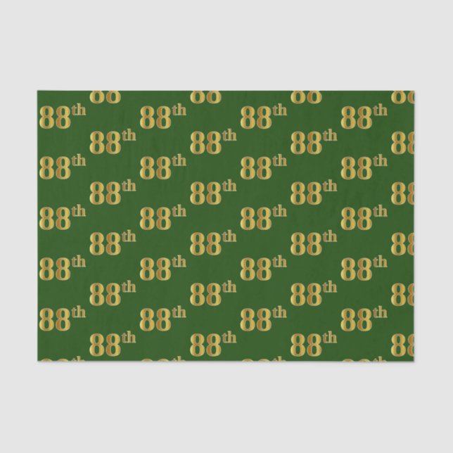Green, Faux Gold 88th (Eighty-Eighth) Event Tissue Paper (Front)
