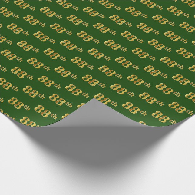 Green, Faux Gold 88th (Eighty-Eighth) Event Wrapping Paper (Corner)