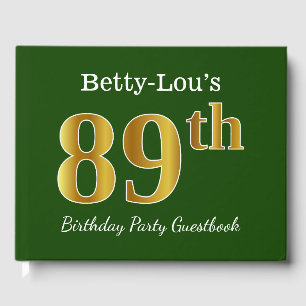 Green, Faux Gold 89th Birthday Party + Custom Name Guest Book