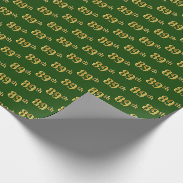 Green, Faux Gold 89th (Eighty-Ninth) Event Wrapping Paper (Corner)