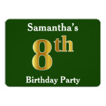 [ Thumbnail: Green, Faux Gold 8th Birthday Party + Custom Name Invitation ]