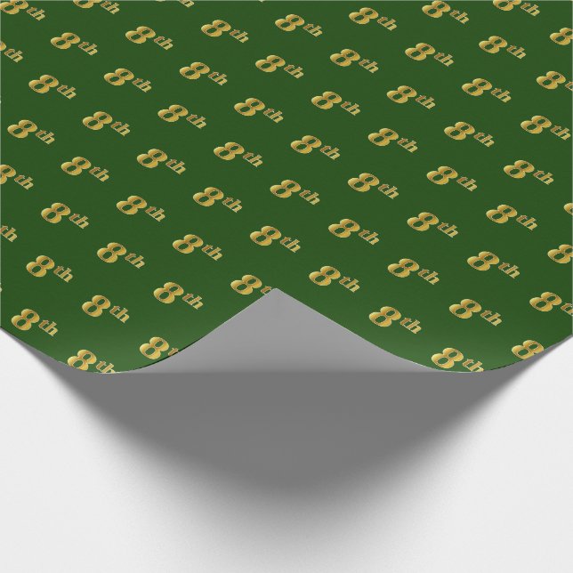 Green, Faux Gold 8th (Eighth) Event Wrapping Paper (Corner)
