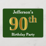 [ Thumbnail: Green, Faux Gold 90th Birthday Party + Custom Name Invitation ]