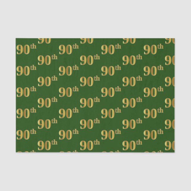 Green, Faux Gold 90th (Ninetieth) Event Tissue Paper (Front)