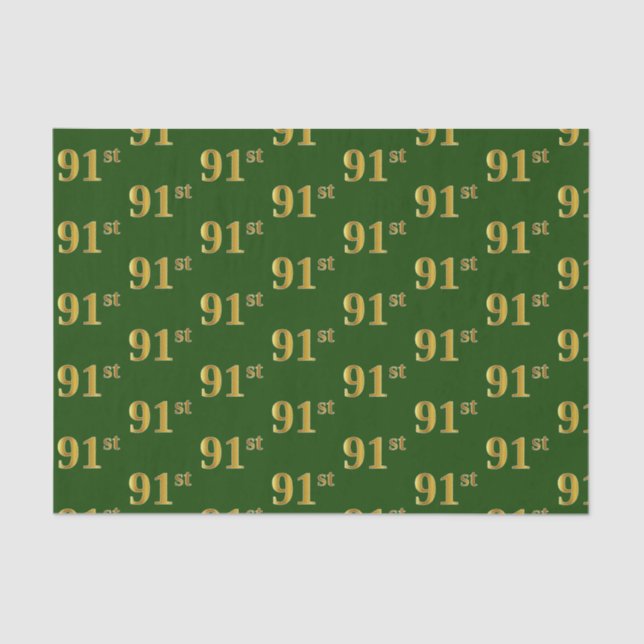 Green, Faux Gold 91st (Ninety-First) Event Tissue Paper (Front)