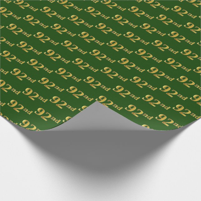Green, Faux Gold 92nd (Ninety-Second) Event Wrapping Paper (Corner)