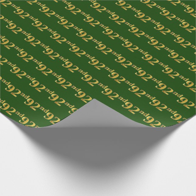 Green, Faux Gold 92nd (Ninety-Second) Event Wrapping Paper (Corner)