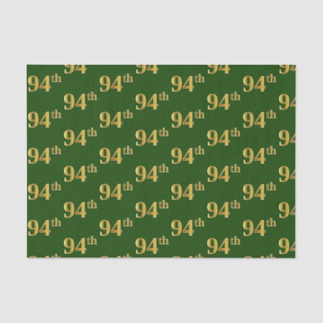 Green, Faux Gold 94th (Ninety-Fourth) Event Tissue Paper (Front)