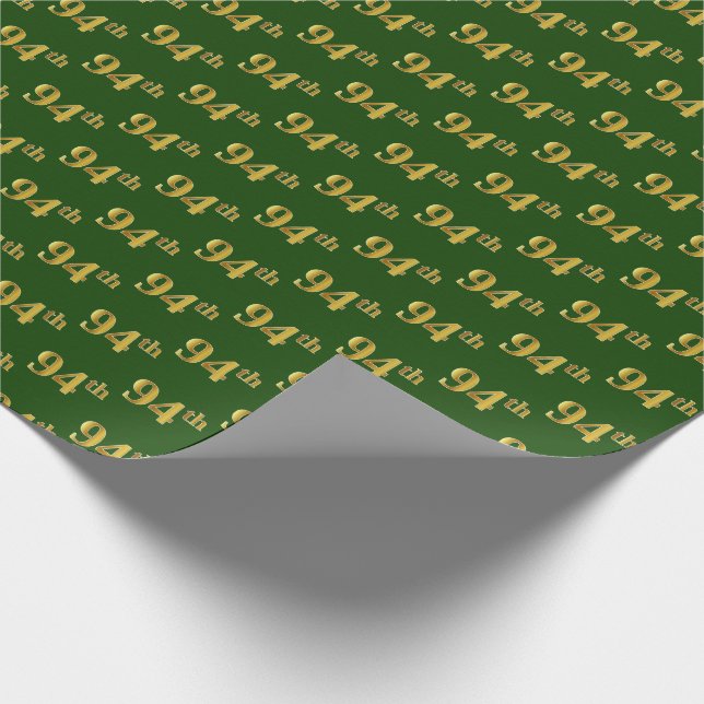 Green, Faux Gold 94th (Ninety-Fourth) Event Wrapping Paper (Corner)