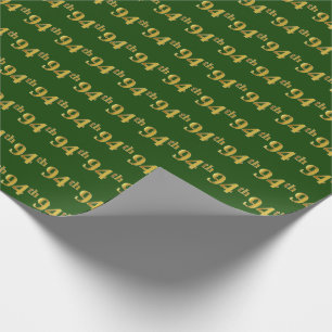 Green, Faux Gold 94th (Ninety-Fourth) Event Wrapping Paper