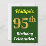 [ Thumbnail: Green, Faux Gold 95th Birthday Celebration + Name Invitation ]