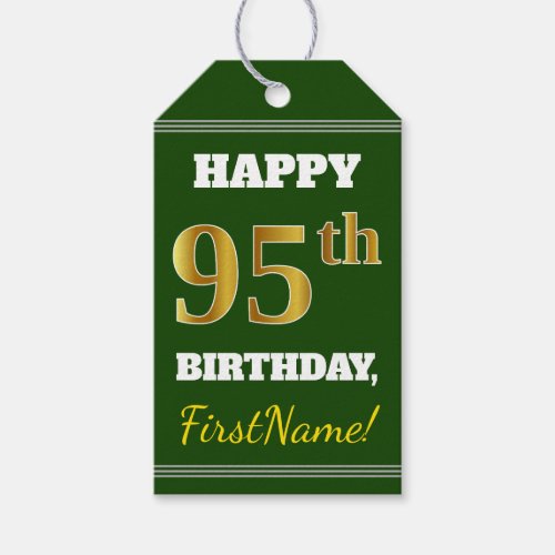 Green Faux Gold 95th Birthday  Custom Name Gift Tags
