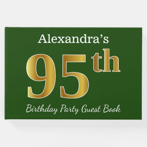 Green Faux Gold 95th Birthday Party  Custom Name Guest Book