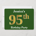 [ Thumbnail: Green, Faux Gold 95th Birthday Party + Custom Name Invitation ]