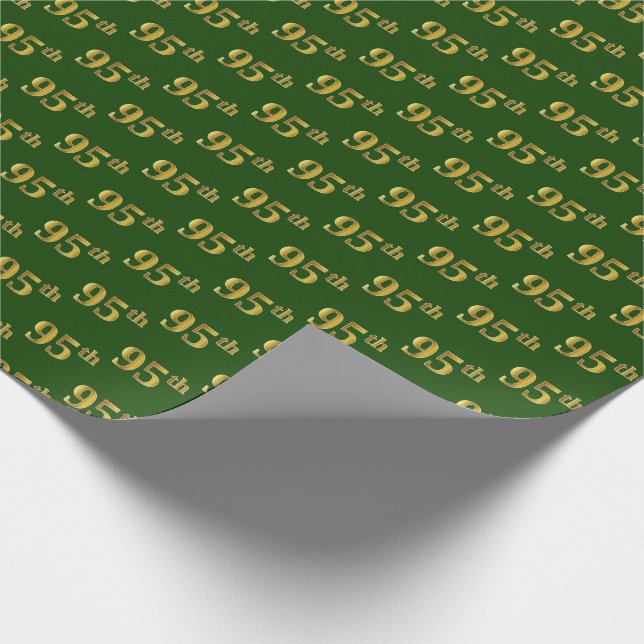 Green, Faux Gold 95th (Ninety-Fifth) Event Wrapping Paper (Corner)
