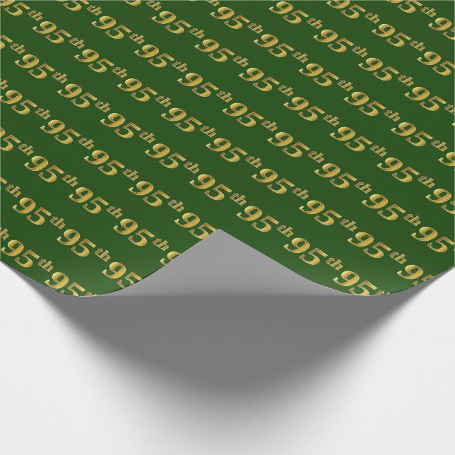 Green, Faux Gold 95th (Ninety-Fifth) Event Wrapping Paper (Corner)