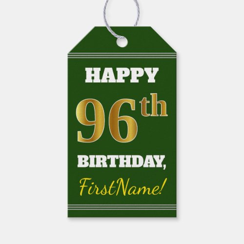 Green Faux Gold 96th Birthday  Custom Name Gift Tags