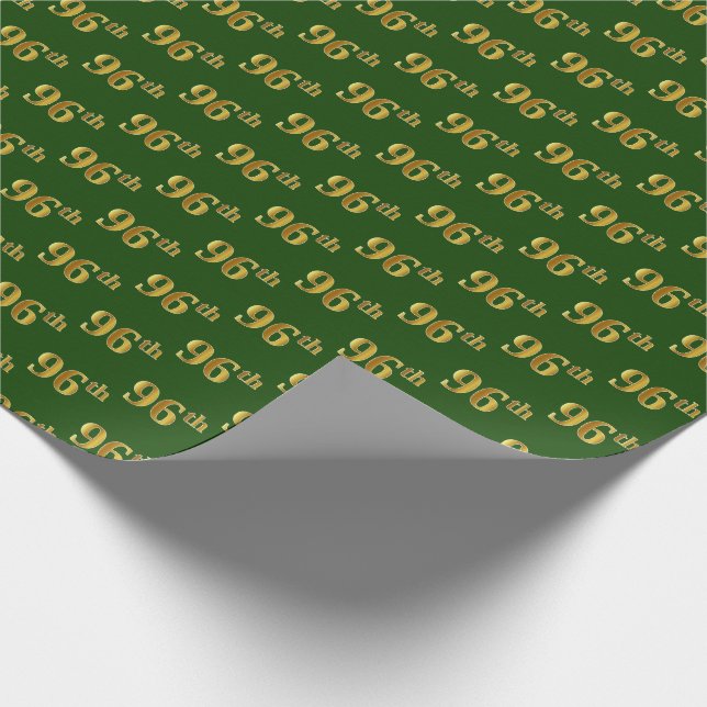 Green, Faux Gold 96th (Ninety-Sixth) Event Wrapping Paper (Corner)