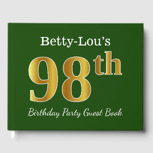 Green, Faux Gold 98th Birthday Party + Custom Name Guest Book