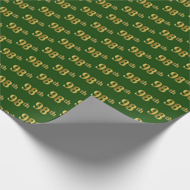Green, Faux Gold 98th (Ninety-Eighth) Event Wrapping Paper (Corner)