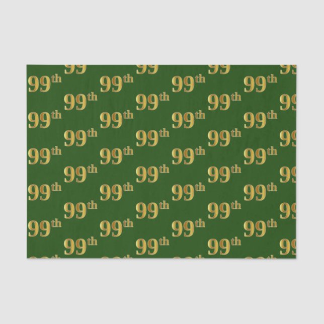 Green, Faux Gold 99th (Ninety-Ninth) Event Tissue Paper (Front)