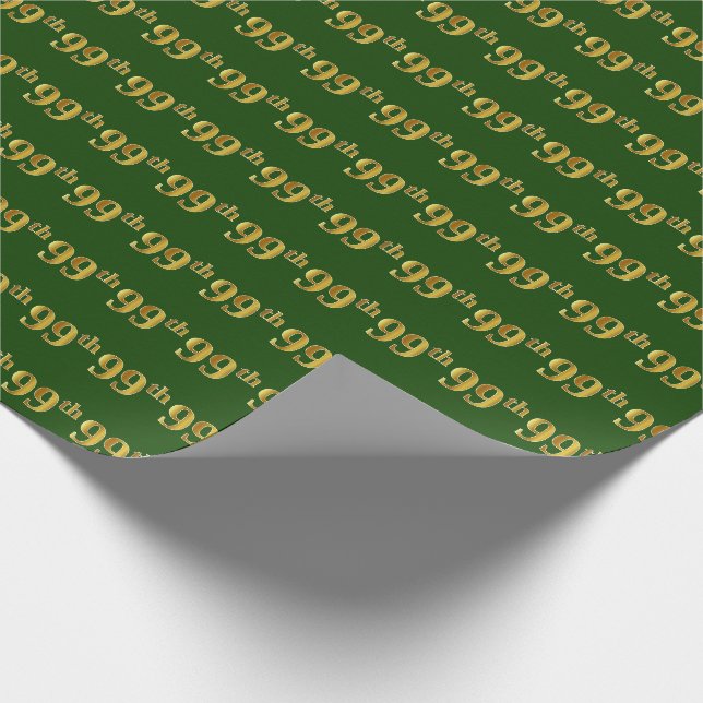 Green, Faux Gold 99th (Ninety-Ninth) Event Wrapping Paper (Corner)